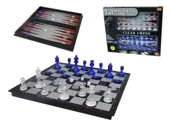 Ajedrez / Damas / Backgamon 3 en 1 Magnetico Acrilico